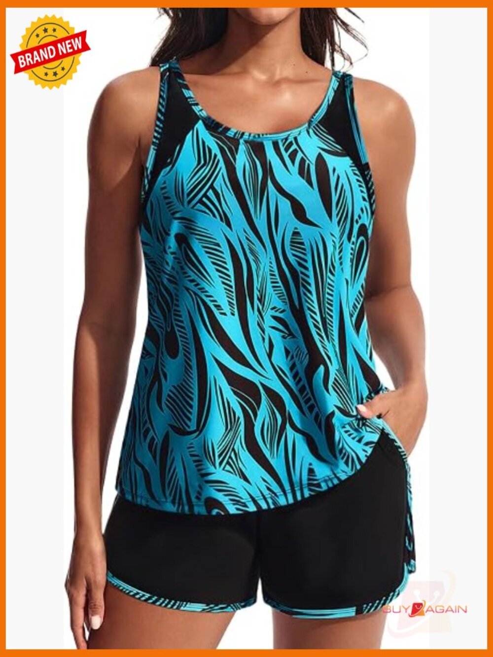 Tankini Swimsuit Two Piece Tummy Control Athletic Pockets Swim Shorts